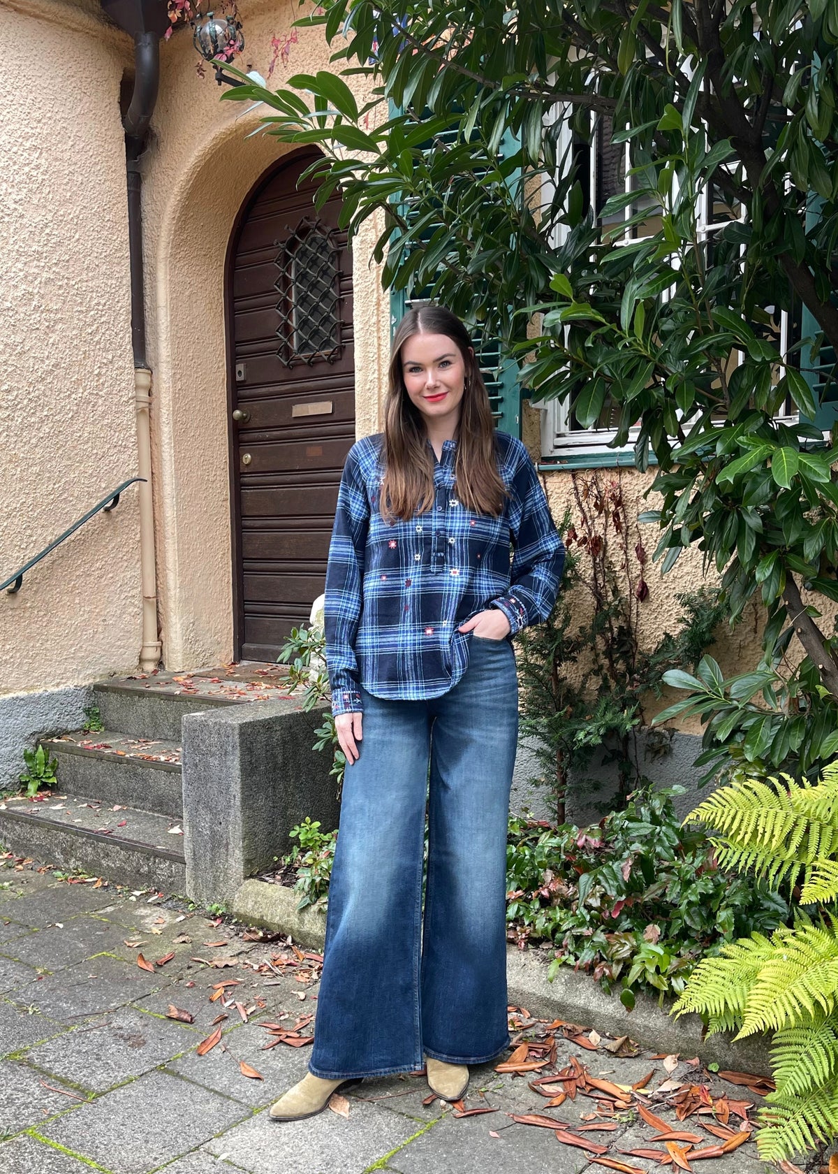 Flanell Bluse mit Stickerei