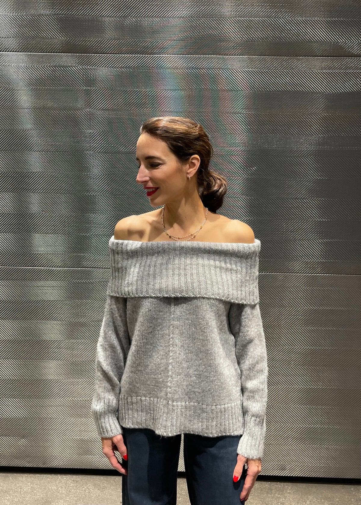 Off-Shoulder Strickpullover &#39;Grau&#39;