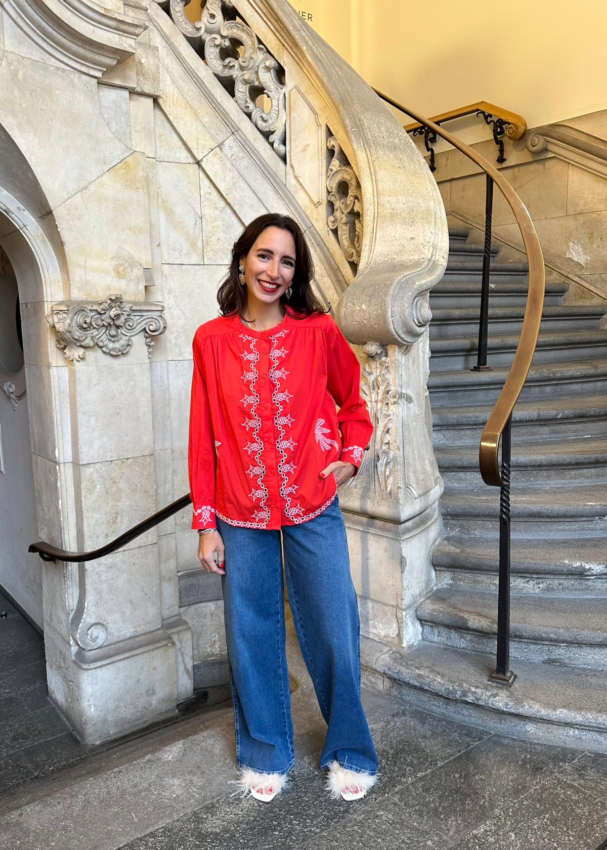 Bluse mit Sangallo Spitze &#39;Rot&#39;