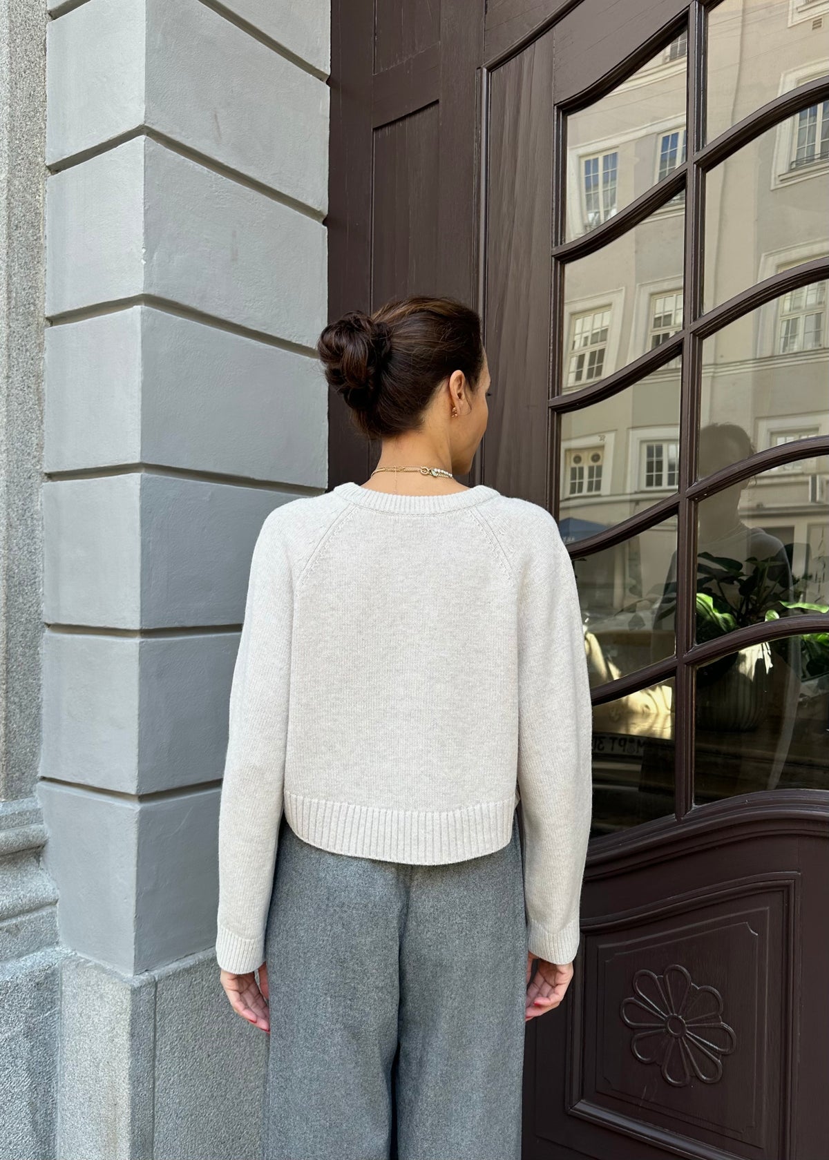 Cropped Strickpullover in Beige