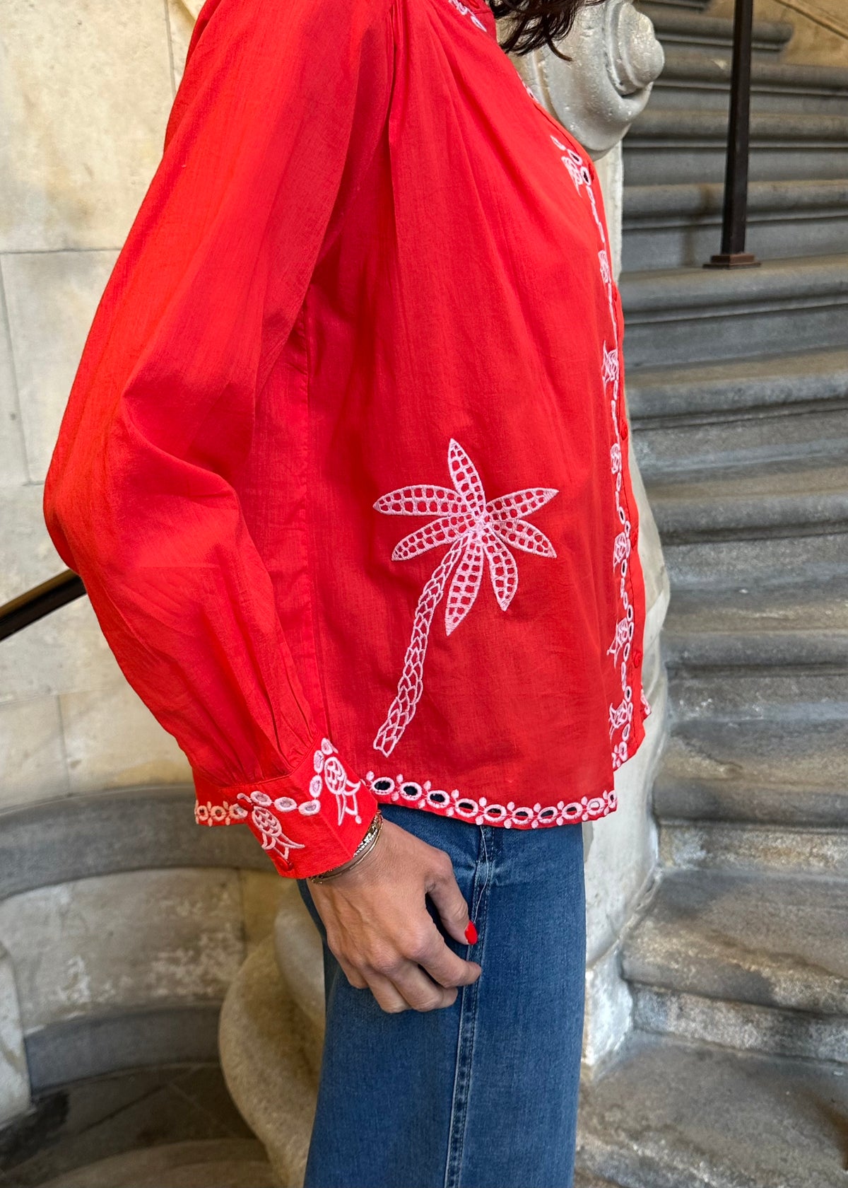 Bluse mit Sangallo Spitze &#39;Rot&#39;