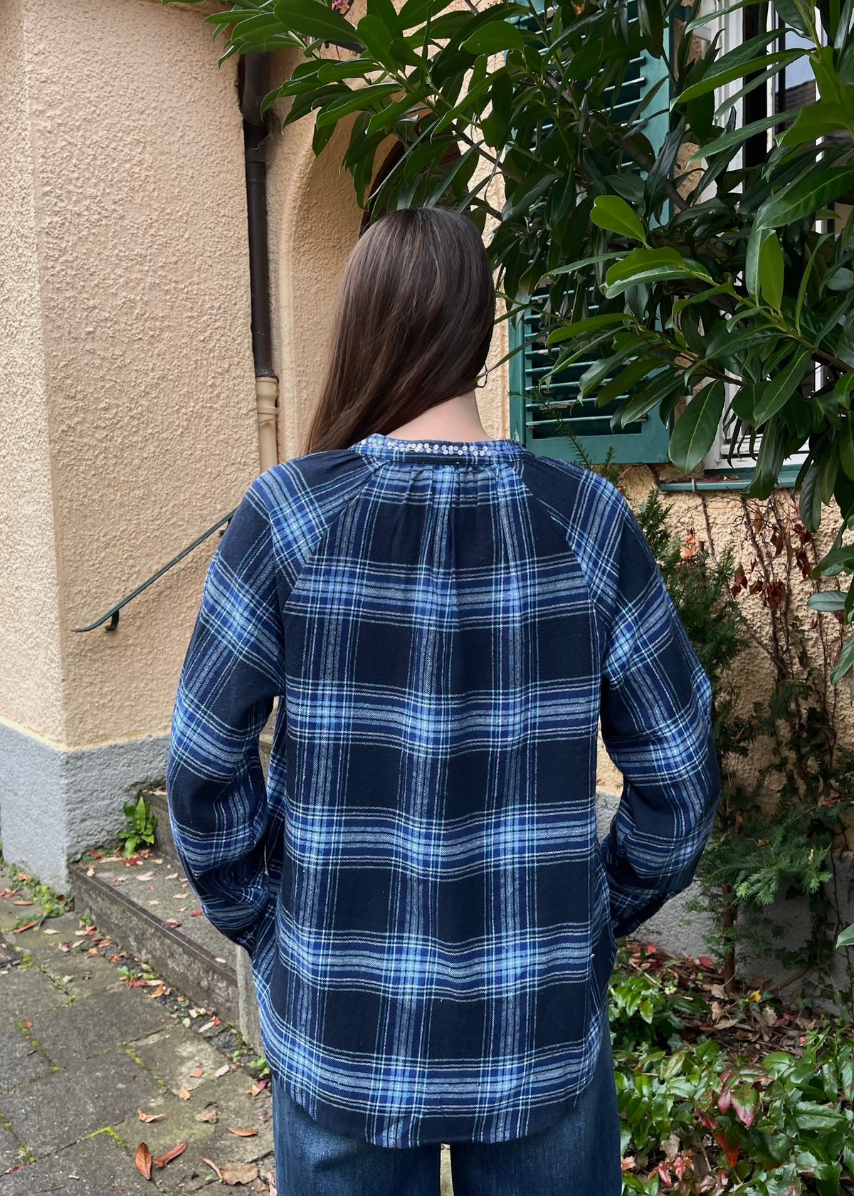 Flanell Bluse mit Stickerei