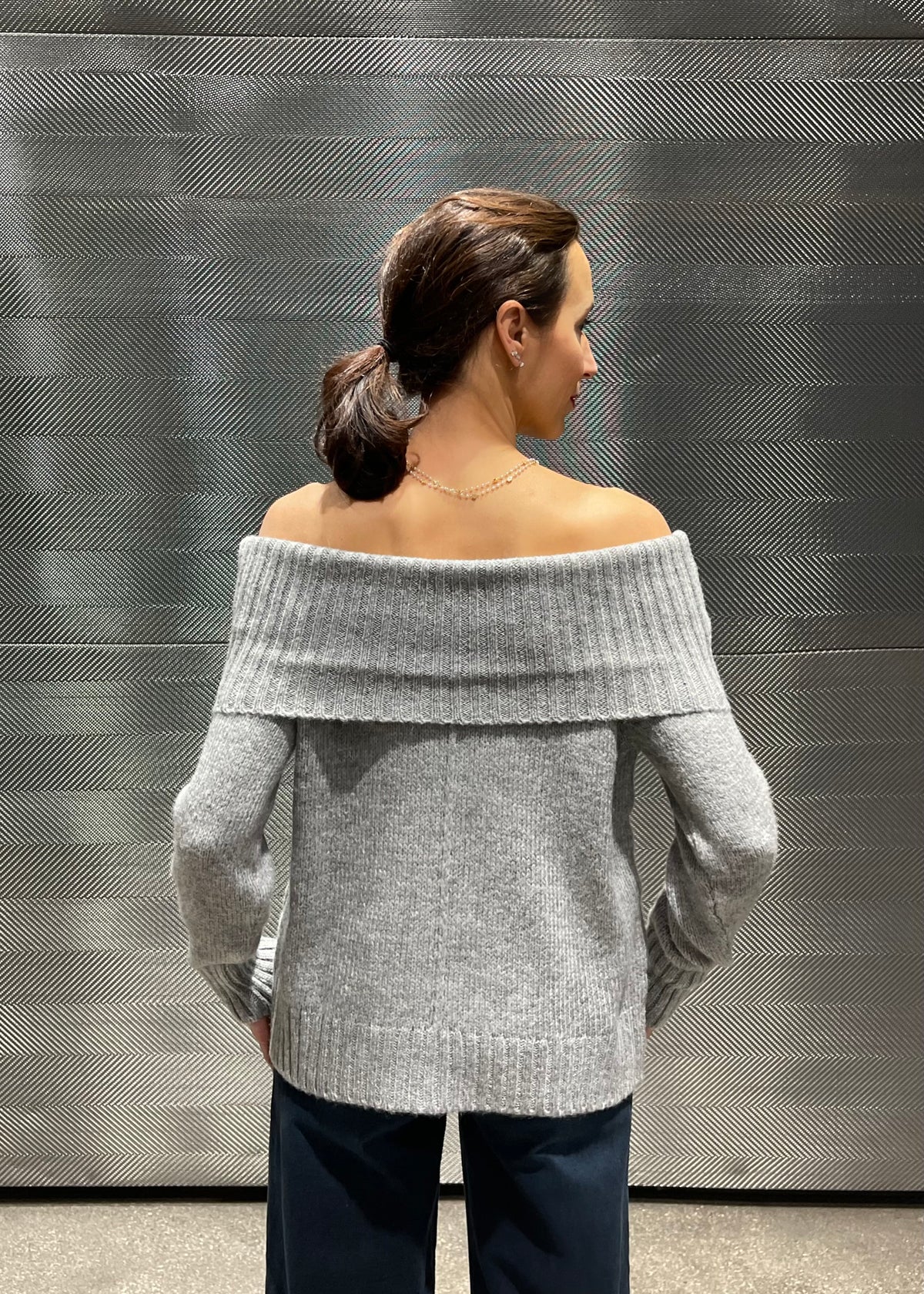 Off-Shoulder Strickpullover &#39;Grau&#39;