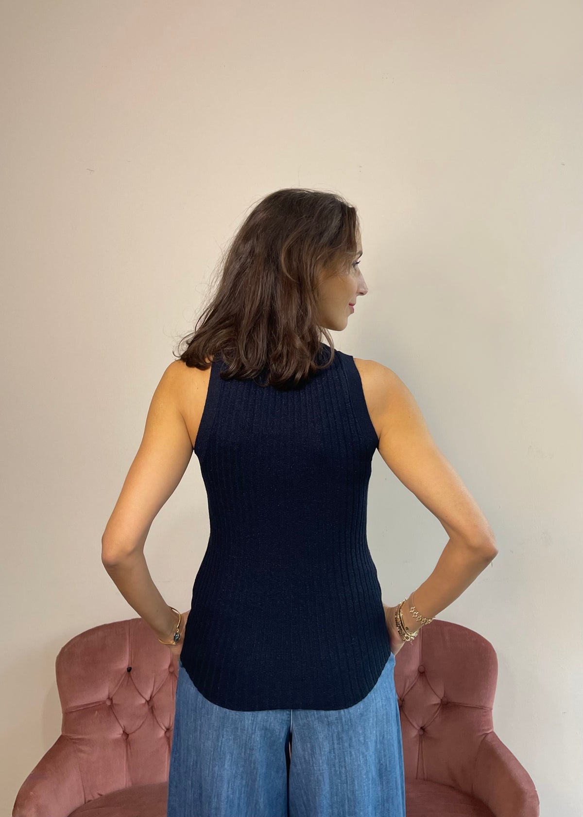 Rippstrick Top mit Lurex Navy