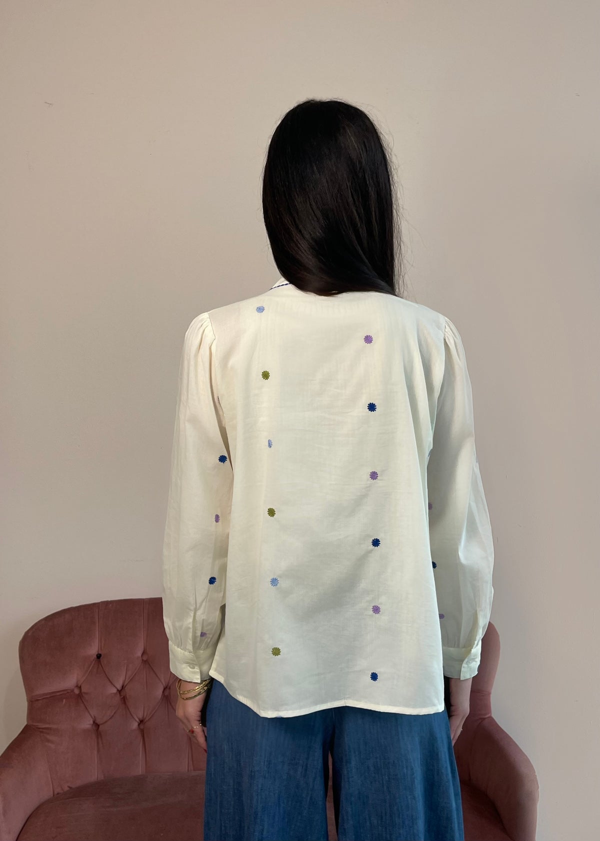 Bluse mit Stickerei Blau