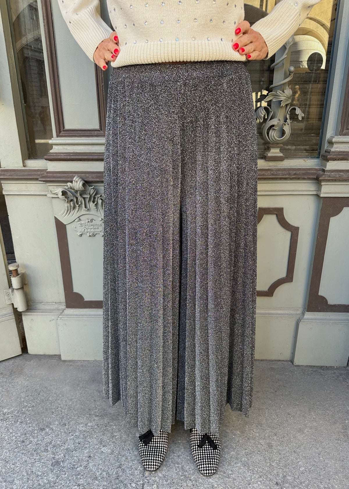 Strickhose mit Lurex &#39;Silber&#39;