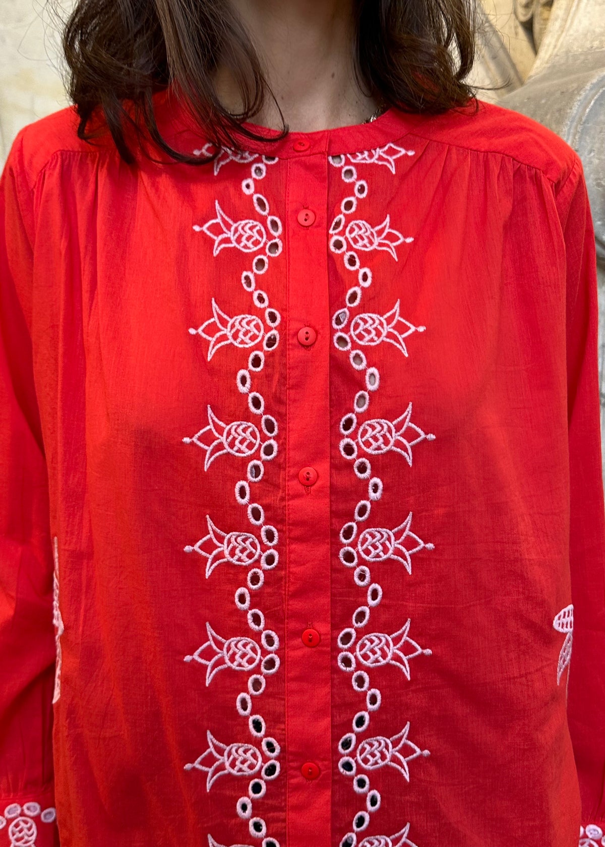 Bluse mit Sangallo Spitze &#39;Rot&#39;