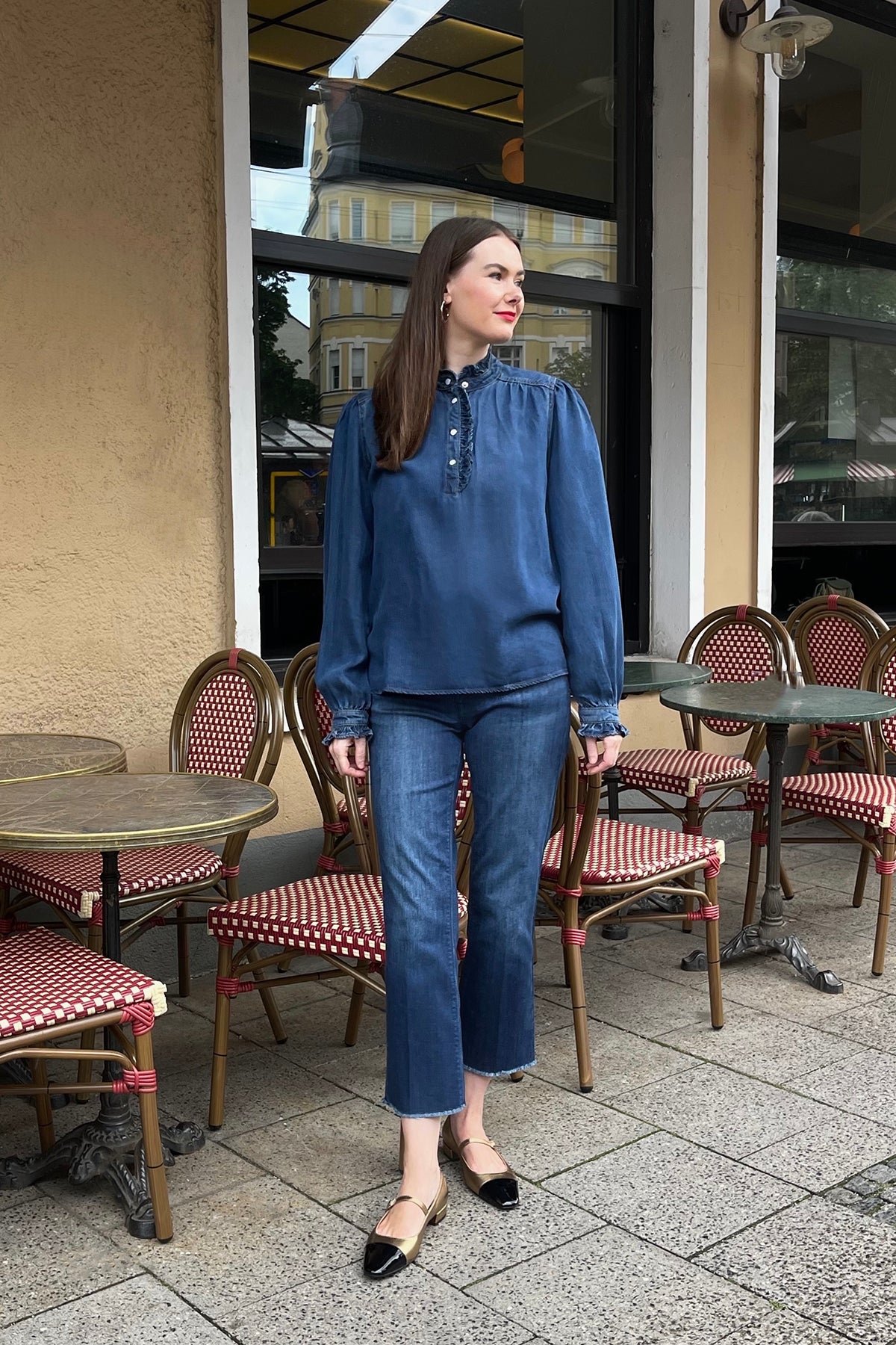 Jeansbluse mit Rüschen &#39;Laura&#39;